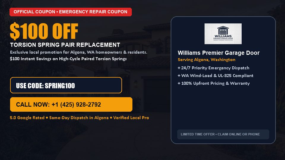 $100 OFF Dual High-Cycle Torsion Spring Replacement in Algona, WA - Williams Premier Garage Door
