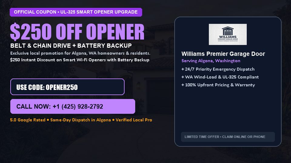 $250 OFF Smart Wi-Fi Garage Door Opener Installation in Algona, WA - Williams Premier Garage Door