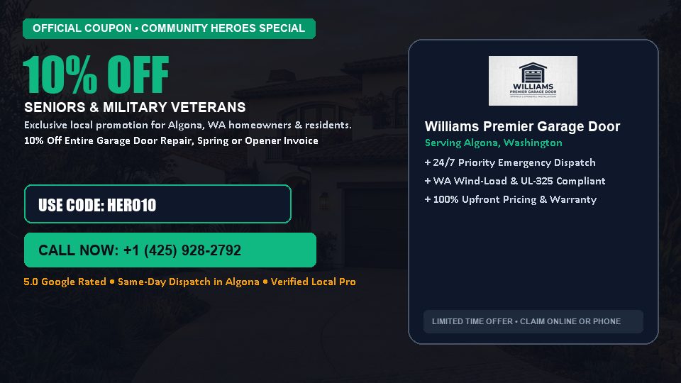 10% OFF Senior, Military & First Responder Discount in Algona, WA - Williams Premier Garage Door